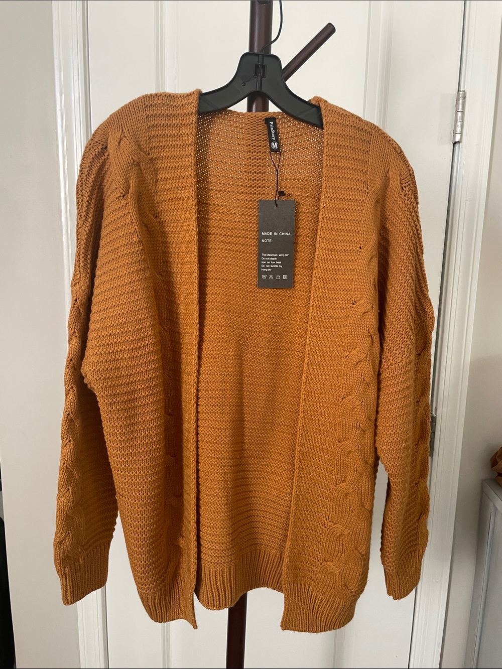 PrinStory Open-Front Chunky Knit Cardigan Sweater - Rust